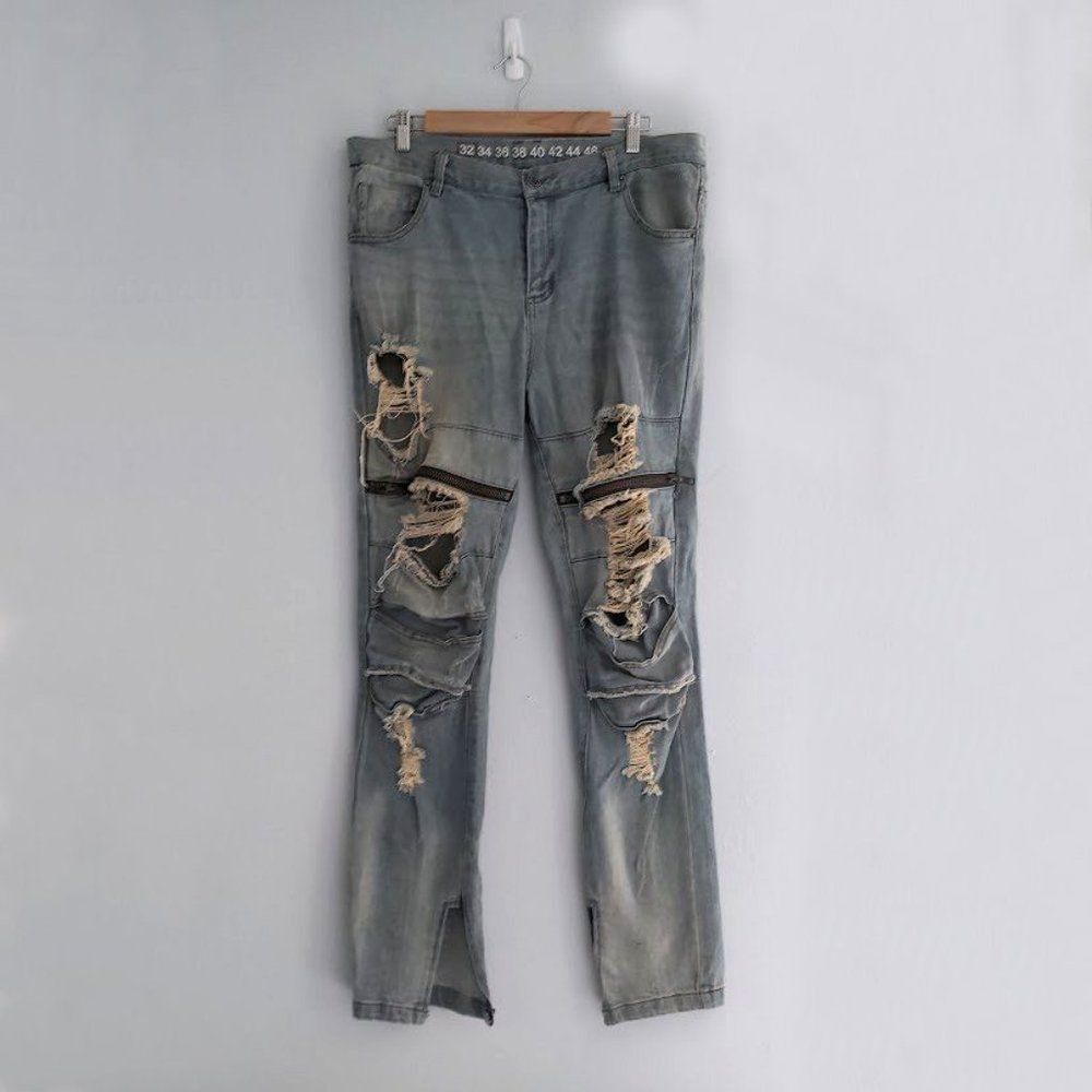Denim House Men's Jeans Moto High Rise Distressed Zippers Thrashed Size 32